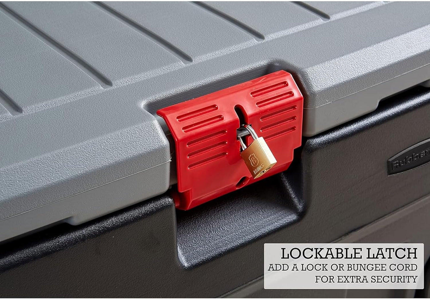 ActionPacker 35-Gallon Lockable Storage Bin with Wheels – Rugged Plastic Container for Outdoor, Camping & Truck Bed (Gray/Black)