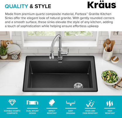 Granite Single Bowl Sink – 32" Black Undermount Design