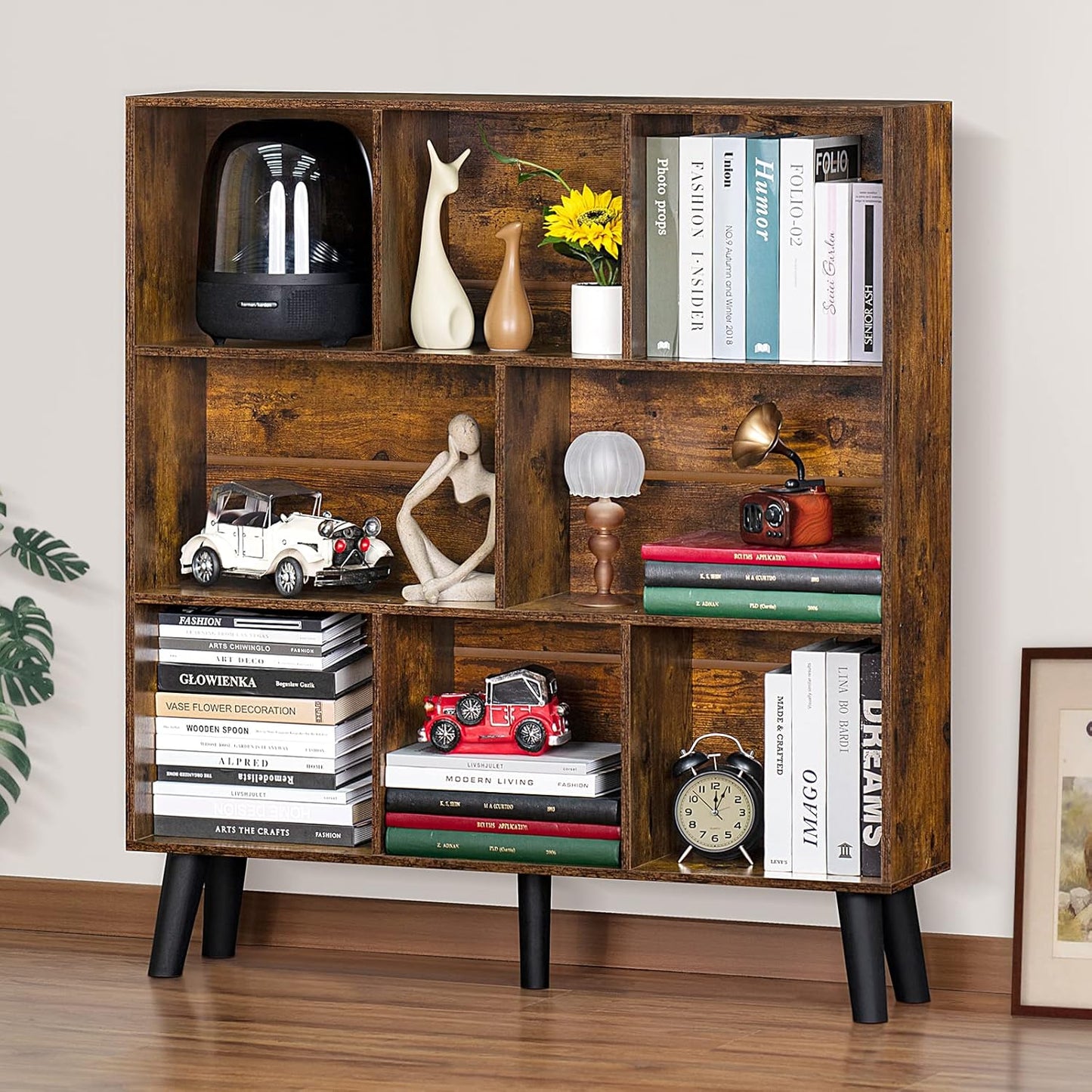 3-Tier Cube Bookshelf with Legs – Modern Boho Open Storage Organizer for Home or Office