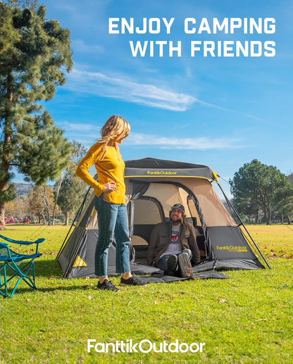 Instant Cabin Camping Tent for 4/6/8/10 People – Quick 60-Second Setup, Waterproof Rainfly, Windproof Design, and Portable Carry Bag for Family Outdoor Adventures