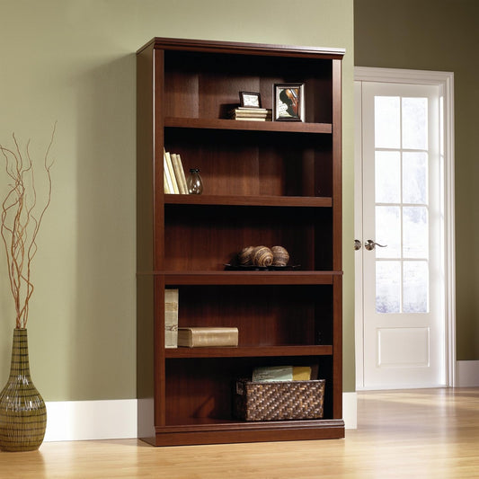 5-Shelf Storage Bookcase – Select Cherry Finish Bookshelf for Home or Office