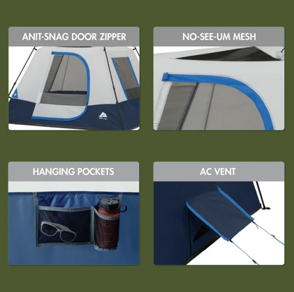 Ozark Trail 8' x 7' 4-Person Instant Cabin Tent with LED Lighted Hub, 19 lbs