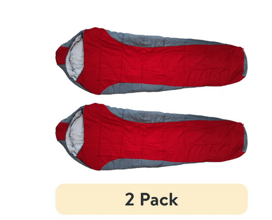 (2 pack) Ozark Trail 10-Degree Cold Weather Mummy Sleeping Bag with Soft Liner, Red, 85"x33"