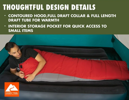(2 pack) Ozark Trail 10-Degree Cold Weather Mummy Sleeping Bag with Soft Liner, Red, 85"x33"