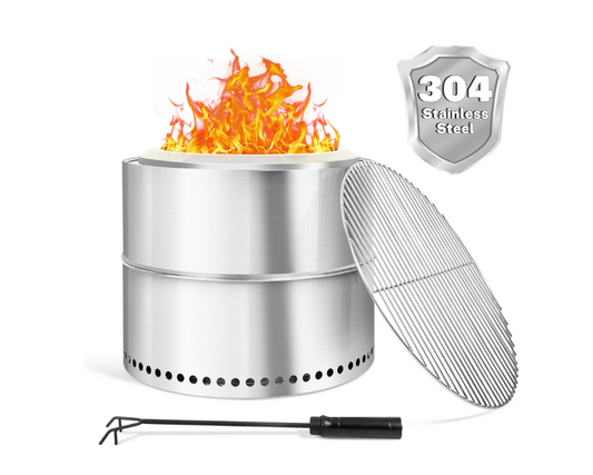 19 Inch Smokeless Fire Pit, 304 Stainless Steel Fire Pit with Carry Bag, Portable Smokeless Fire Pit with Removable Ash Pan, Wood Burning Fire Pits for Camping Backyard Patio Garden Picnic