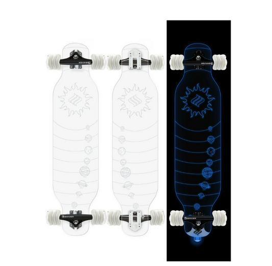 Shark Wheel Galaxy Clear Acrylic Longboard with Deck Lights and 72 mm