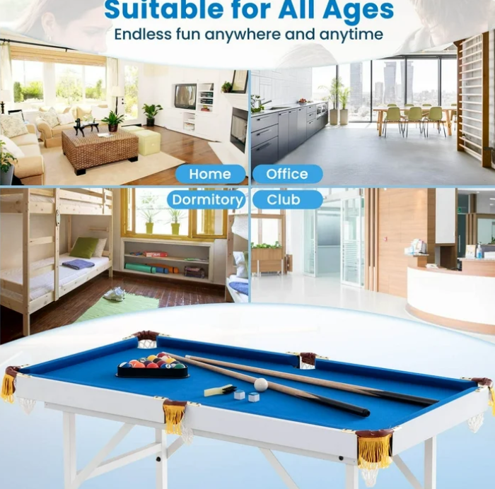Costway 47" Folding Billiard Table Pool Game Table for Kids w/ Cues & Chalk & Brush