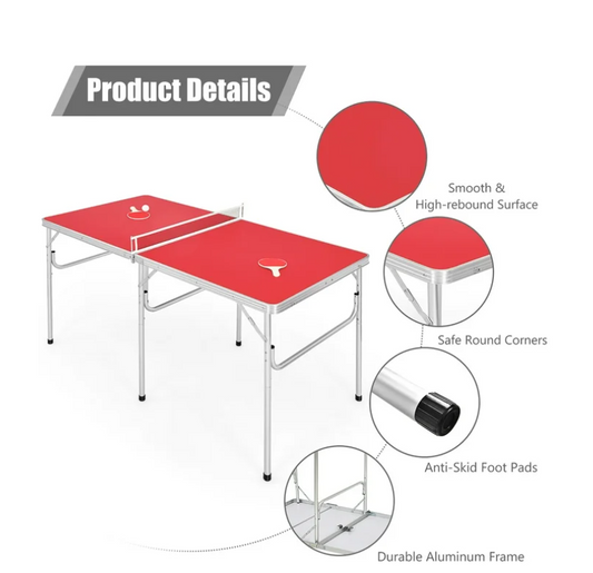 Costway 60'' Portable Table Tennis Ping Pong Folding Table with Accessories Indoor Game