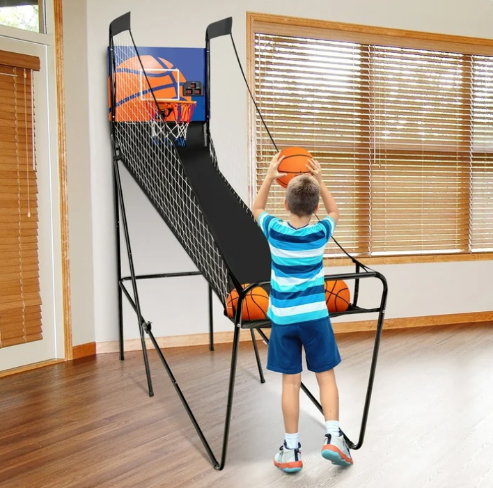 Costway Foldable Single Shot Basketball Arcade Game W/Electronic Scorer 3 Basketballs