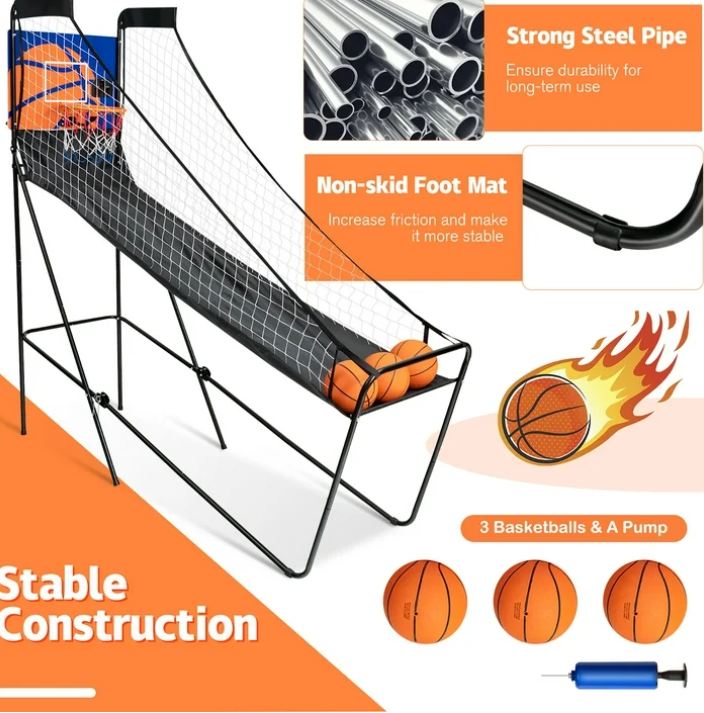 Costway Foldable Single Shot Basketball Arcade Game W/Electronic Scorer 3 Basketballs
