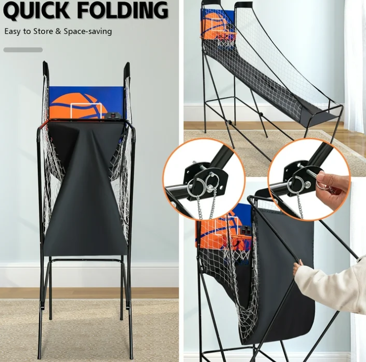 Costway Foldable Single Shot Basketball Arcade Game W/Electronic Scorer 3 Basketballs