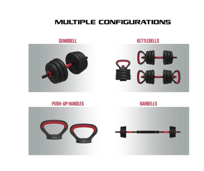 FitRx SmartBell Gym, 60 lbs. 4-in-1 Adjustable Interchangeable Dumbbell, Barbell, and Kettlebell Weight Set, Black