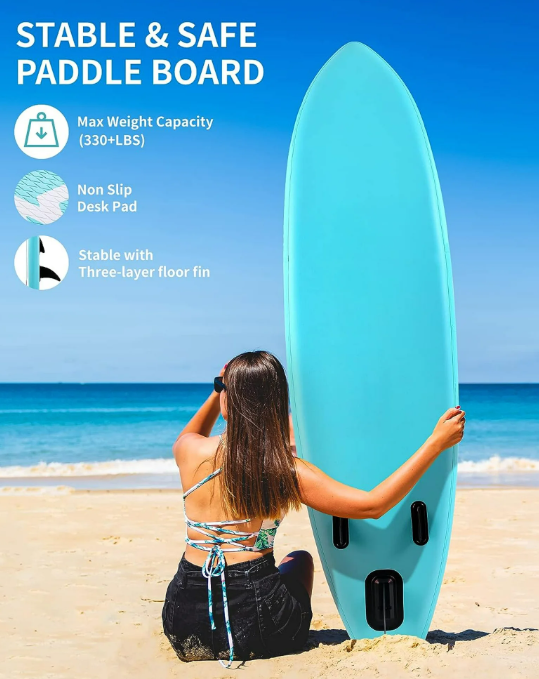 10' Inflatable Stand up Paddle Board 6' Thick SUP Paddle Board with Paddleboard Accessories Triple Action Pump Fishing Green