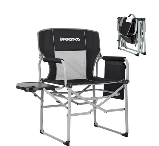 Fundango Heavy Duty Camping Chair Folding Portable Outdoor Director Chairs with Side Table for Sports, Camping
