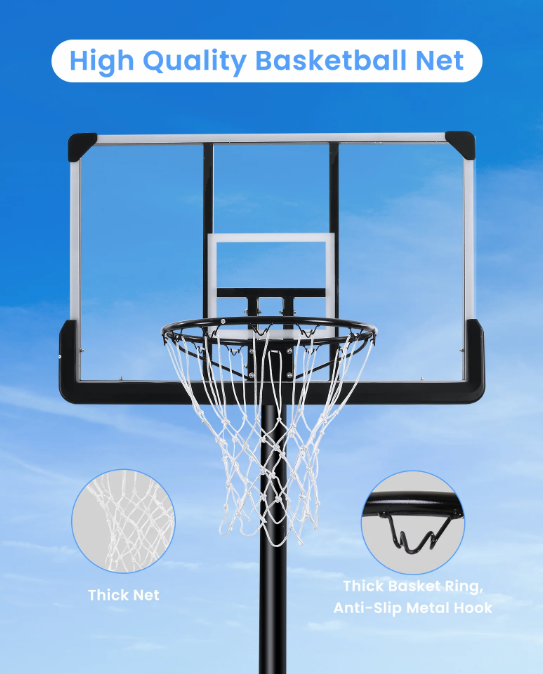 Portable Basketball Hoop Goal Basketball Hoop System Height Adjustable 7 ft. 6 in..10 ft. with 44 inch Indoor Outdoor PVC Backboard Material