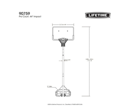 Lifetime 44-Inch Impact Portable Basketball Hoop with Telescoping Adjustment & Classic Rim – Model 90759-Outdoor Play