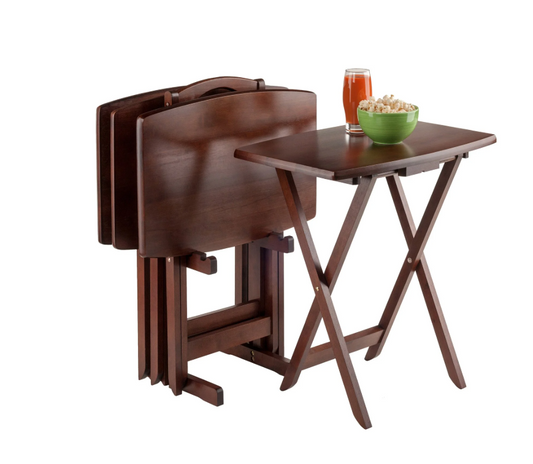 Winsome Dylan 5-Piece Oversized Folding Snack Table Set, Walnut Finish