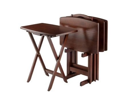 Winsome Dylan 5-Piece Oversized Folding Snack Table Set, Walnut Finish