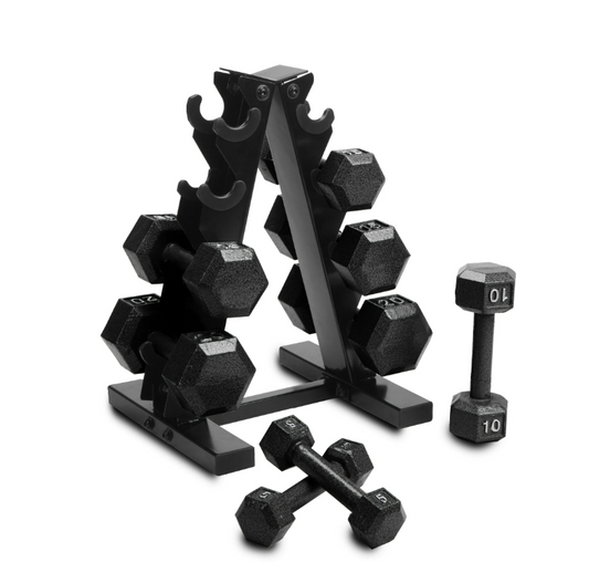 Cap Barbell 100 lb Cast Iron Hex Dumbbell Weight Set with Rack, Black