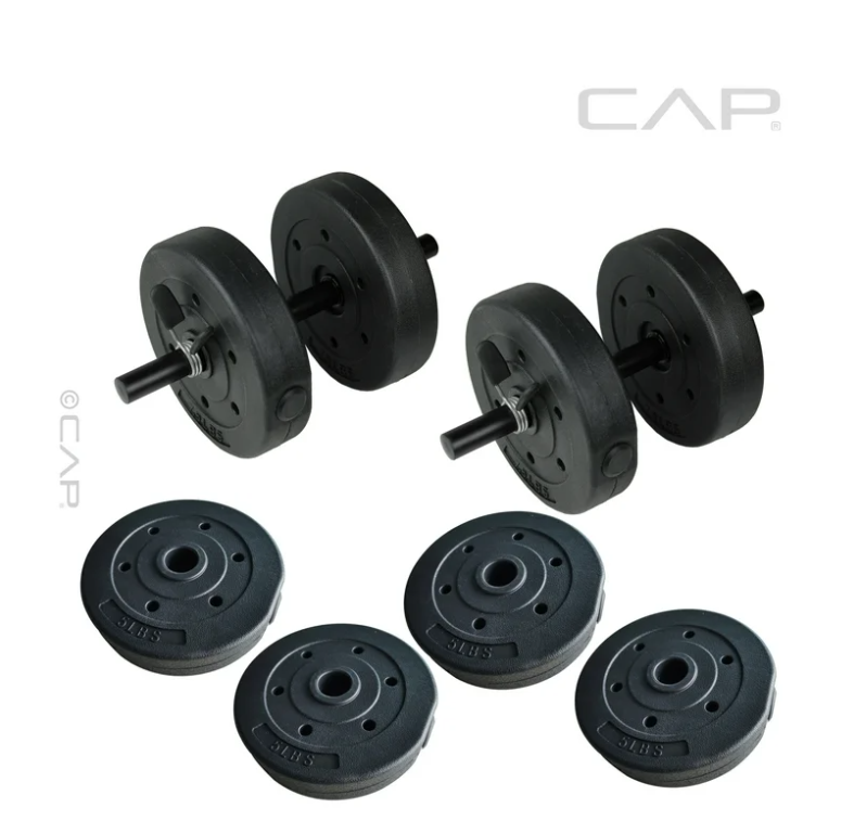 CAP Flat Weight Bench & 50 lb Adjustable Vinyl Dumbbell Set Combo