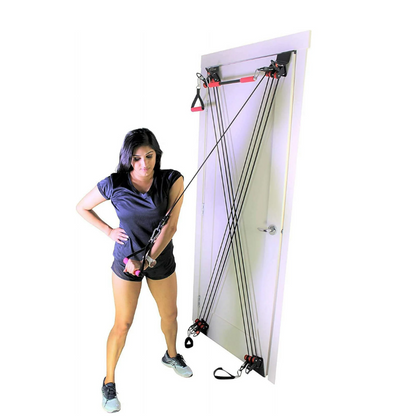 X Factor Door Gym Complete Home Fitness Set with the Straight Bar, DVD, and Workout Chart. For a full-body Workout at Home Gym