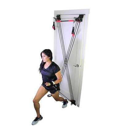 X Factor Door Gym Complete Home Fitness Set with the Straight Bar, DVD, and Workout Chart. For a full-body Workout at Home Gym