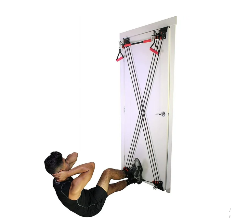 X Factor Door Gym Complete Home Fitness Set with the Straight Bar, DVD, and Workout Chart. For a full-body Workout at Home Gym