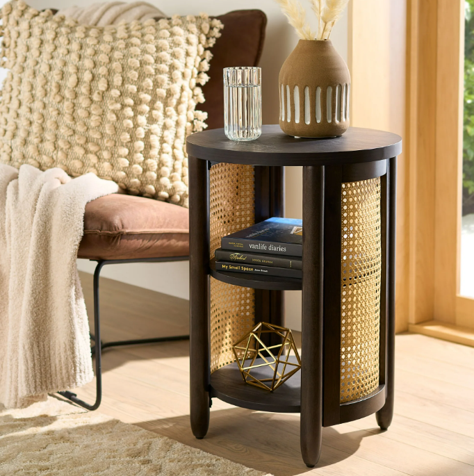Better Homes & Gardens Springwood Caning Side Table, Charcoal Finish