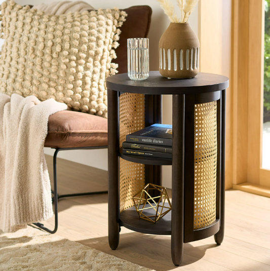 Better Homes & Gardens Springwood Caning Side Table, Charcoal Finish