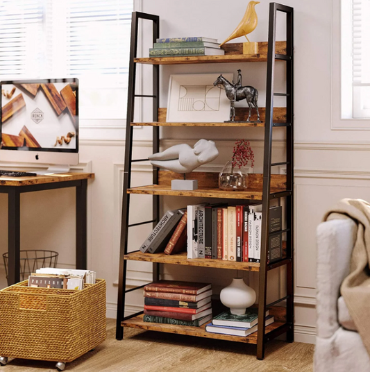 IRONCK Bookshelves and Bookcases 5 Tiers Ladder Shelf Home Office, Rustic Brown