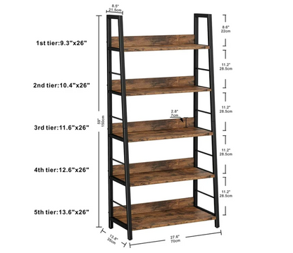 IRONCK Bookshelves and Bookcases 5 Tiers Ladder Shelf Home Office, Rustic Brown