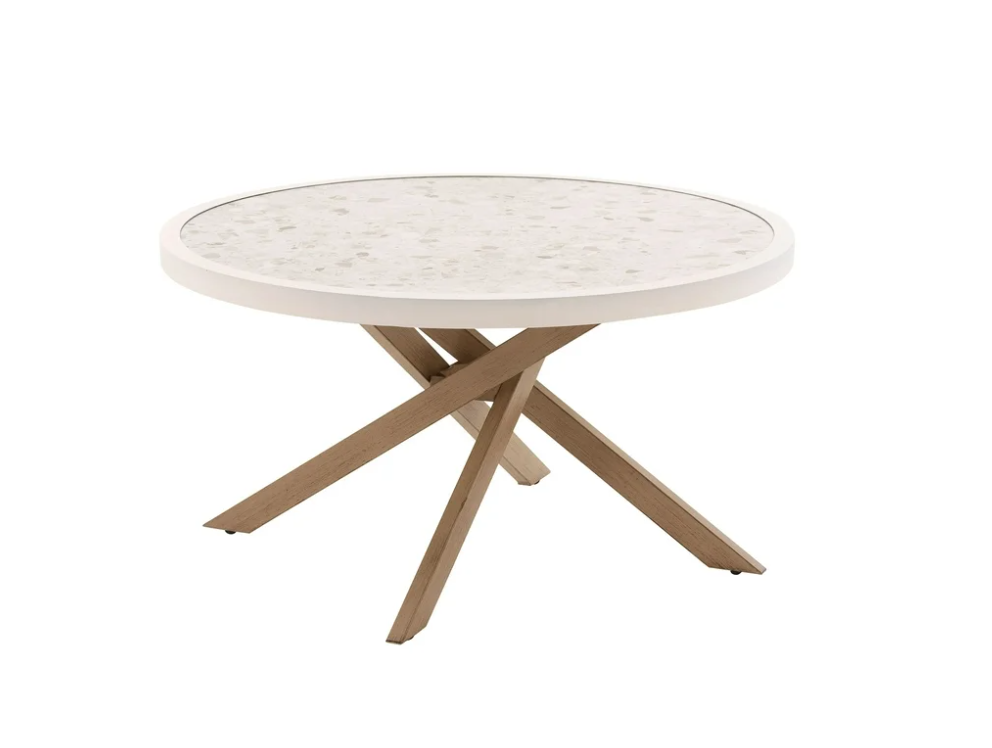 Better Homes & Gardens Paige Weather-Resistant Steel and Tile 37" Round Outdoor Coffee Table, Beige