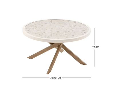 Better Homes & Gardens Paige Weather-Resistant Steel and Tile 37" Round Outdoor Coffee Table, Beige