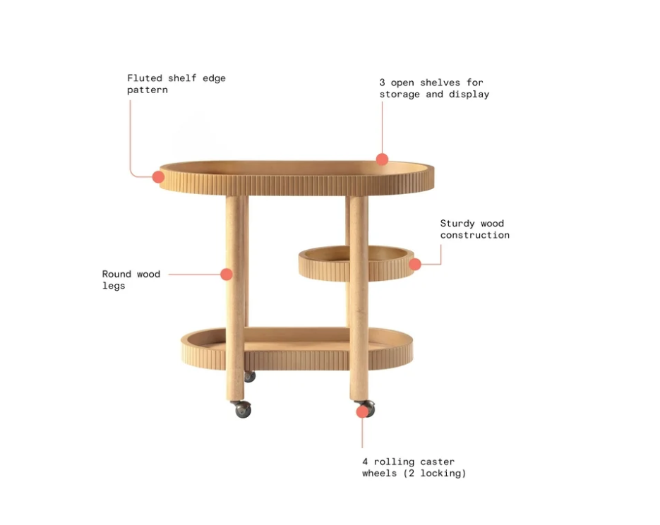 Beautiful Drew Bar Cart by Drew Barrymore, Warm Honey