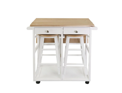 American Trails Breakfast Cart with Drop-Leaf Table, American Maple Top, Square - White