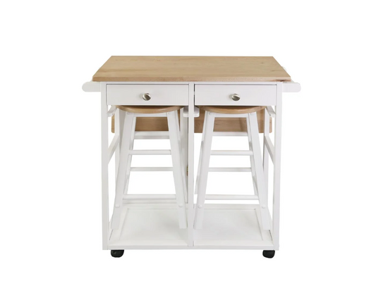 American Trails Breakfast Cart with Drop-Leaf Table, American Maple Top, Square - White