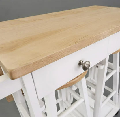 American Trails Breakfast Cart with Drop-Leaf Table, American Maple Top, Square - White