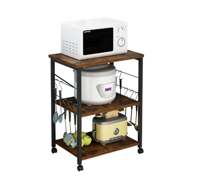 UBesGoo Kitchen Utility Cart, Microwave Table Stand, Rolling Small Kitchen Coffee Cart Organizer with Metal Frame, Vintage/Black