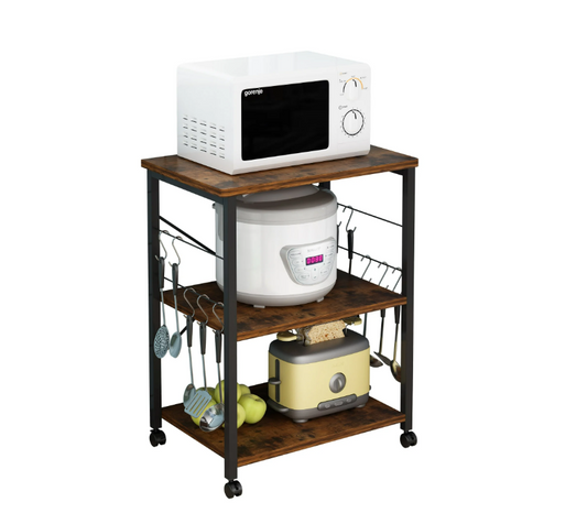 UBesGoo Kitchen Utility Cart, Microwave Table Stand, Rolling Small Kitchen Coffee Cart Organizer with Metal Frame, Vintage/Black