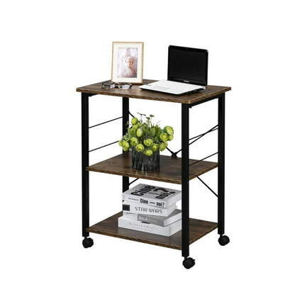 UBesGoo Kitchen Utility Cart, Microwave Table Stand, Rolling Small Kitchen Coffee Cart Organizer with Metal Frame, Vintage/Black