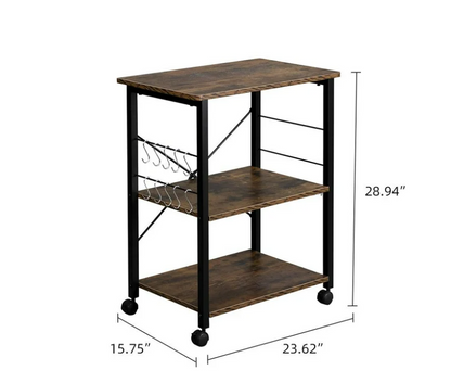 UBesGoo Kitchen Utility Cart, Microwave Table Stand, Rolling Small Kitchen Coffee Cart Organizer with Metal Frame, Vintage/Black