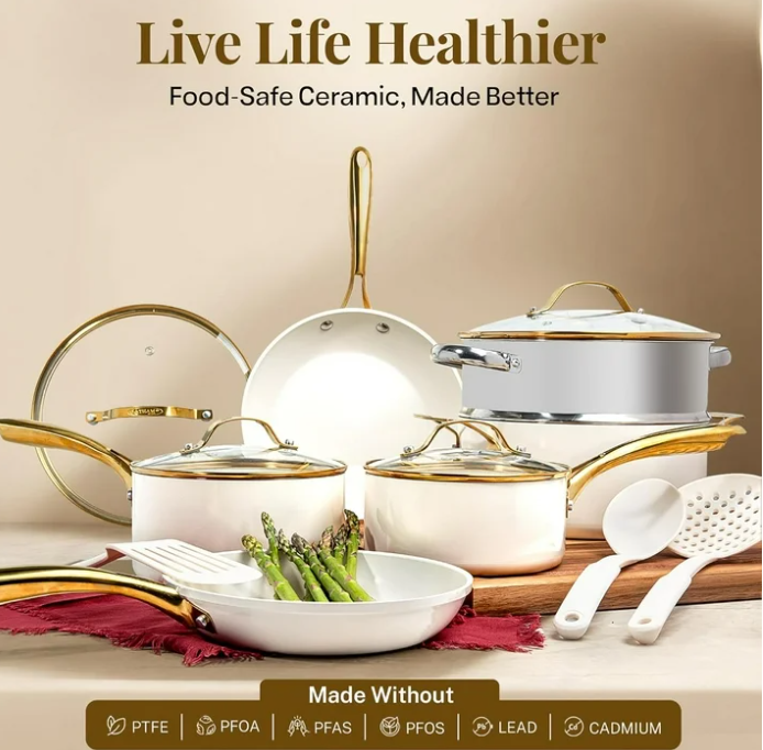 GOTHAM STEEL 15 Pc Ceramic Cookware Set Nonstick, Pots and Pans Set Non Stick for Kitchen with Frying Pan, Sauce Pan, Pots and Pans for Cooking, Non Toxic Cookware Sets, Oven and Dishwasher Safe