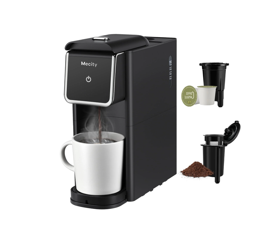 Mecity Stainless Steel Coffee Maker - Single Serve for Ground Coffee & Loose Tea, 6-12 Oz Brew Sizes, Black