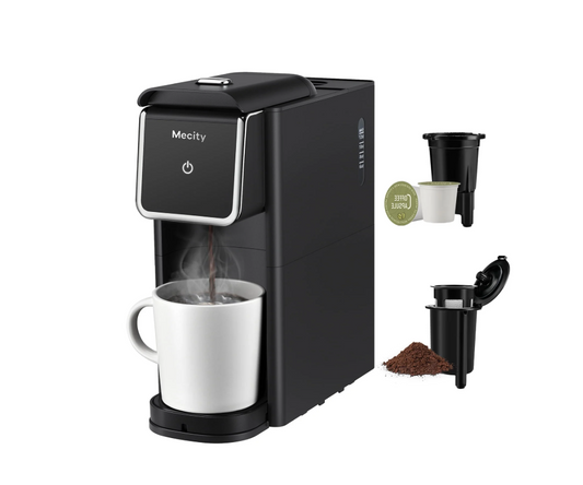 Mecity Stainless Steel Coffee Maker - Single Serve for Ground Coffee & Loose Tea, 6-12 Oz Brew Sizes, Black
