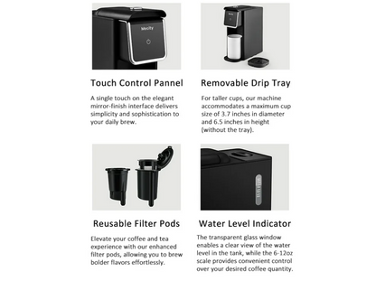 Mecity Stainless Steel Coffee Maker - Single Serve for Ground Coffee & Loose Tea, 6-12 Oz Brew Sizes, Black