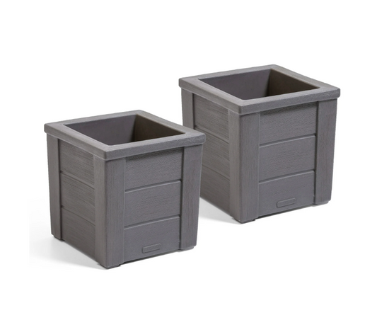 Step2 Lakewood 16" Resin Dark Cedar Indoor Outdoor Planter 2 Pack