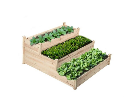 Renwick 3 Tier Wooden Elevated Raised Garden Bed Planter Box Kit Natural Cedar Wood