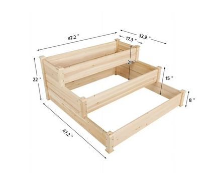 Renwick 3 Tier Wooden Elevated Raised Garden Bed Planter Box Kit Natural Cedar Wood
