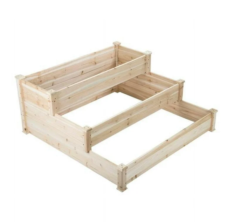 Renwick 3 Tier Wooden Elevated Raised Garden Bed Planter Box Kit Natural Cedar Wood