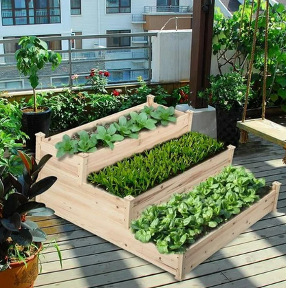 Renwick 3 Tier Wooden Elevated Raised Garden Bed Planter Box Kit Natural Cedar Wood